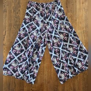Free People Navy Floral Print Wide-Leg Pants